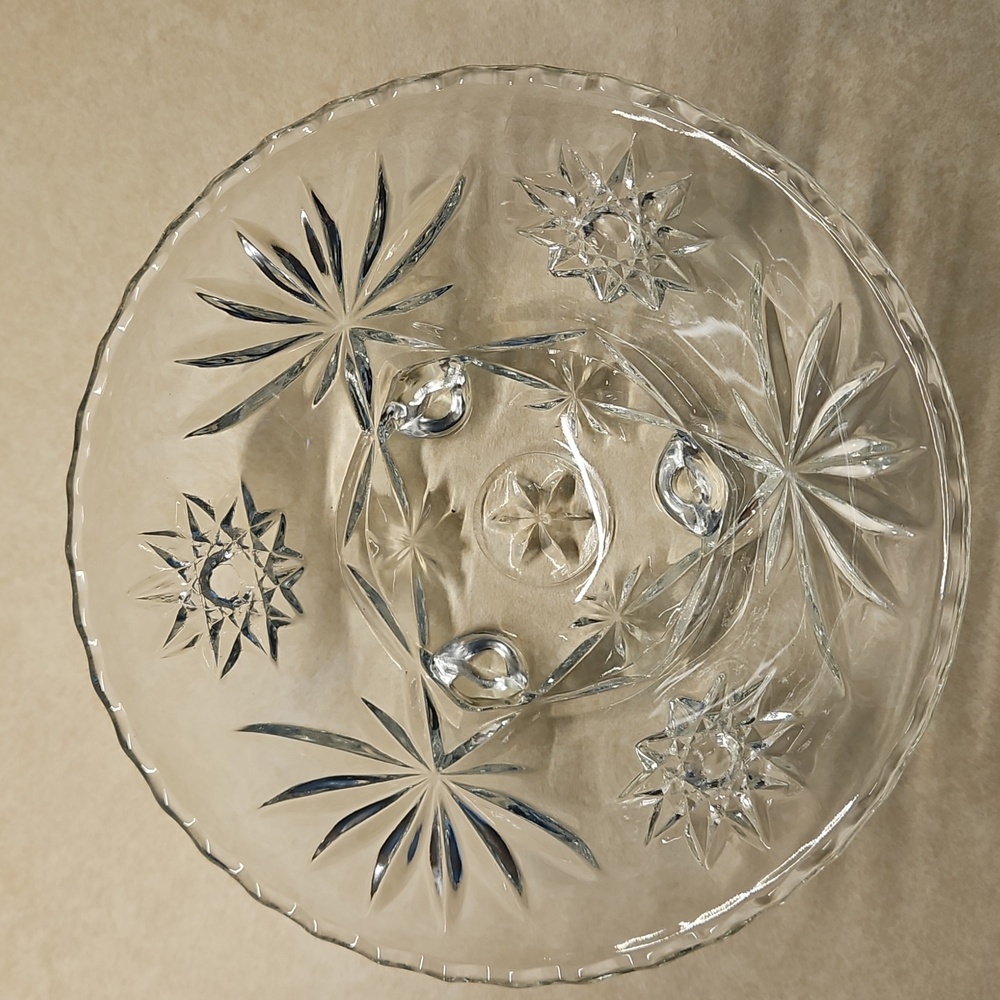 Cut Glass Bowl Flower Starburst Footed Scalloped Rim American Brilliant Style x2